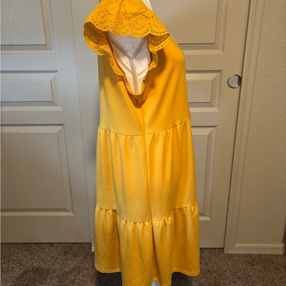 Como Vintage Mustard Midi Dress with Ruffle Sleeves - Picture 4 of 9